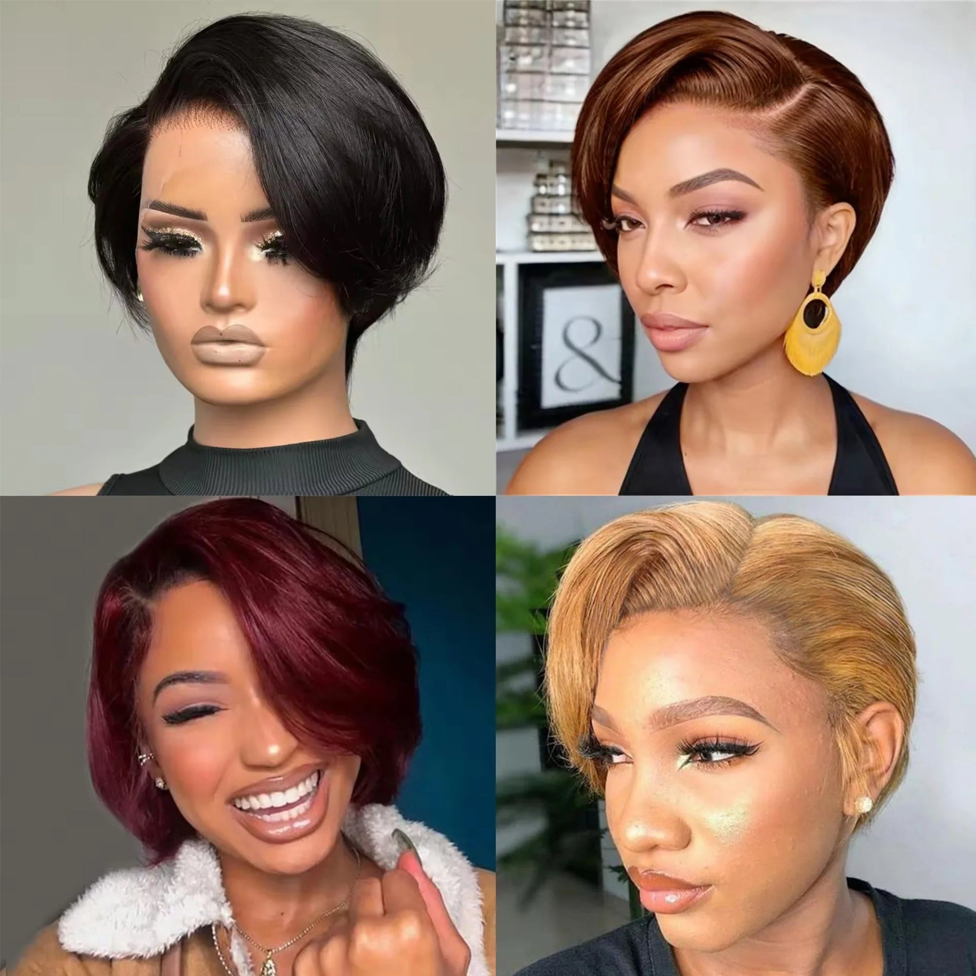 Straight Pixie Cut Wig Short Bob Wigs 13x4 Lace Front Wigs Human Hair Pre Plucked Pixie Cut Wig Brazilian Human Hair 100% - BACKUPMYFILESNOW