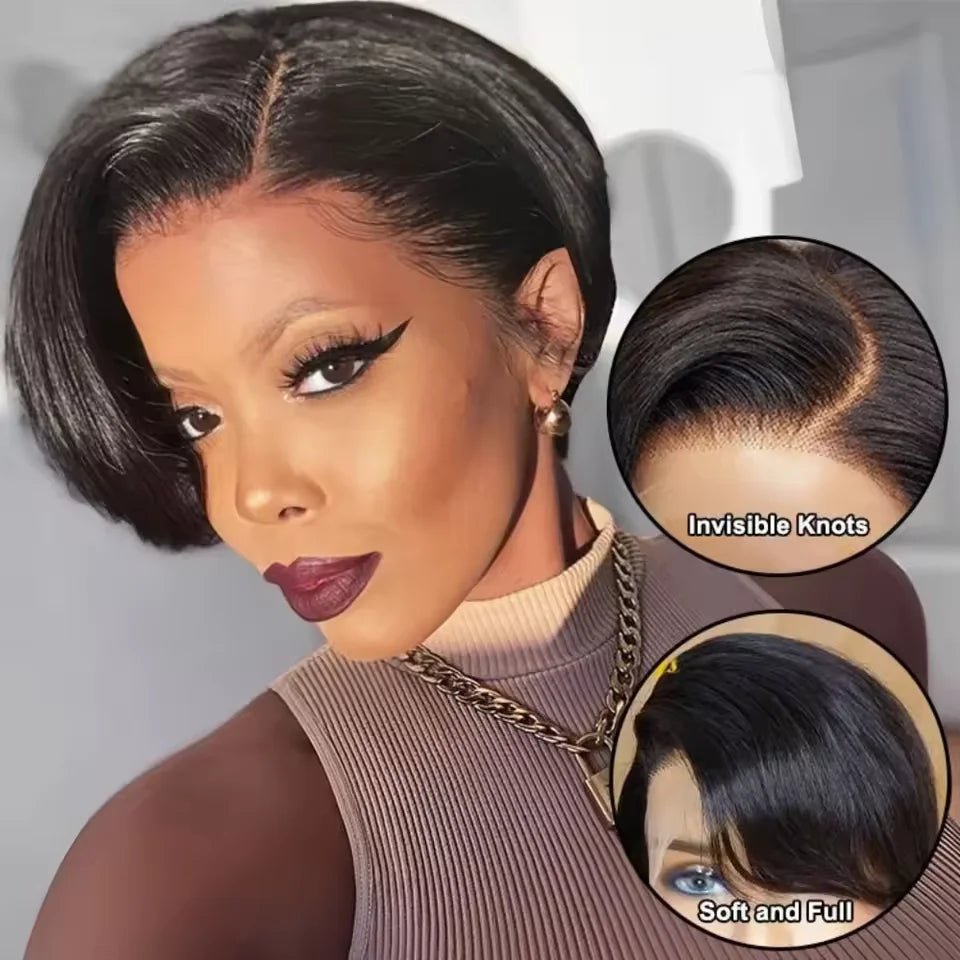 Straight Pixie Cut Wig Short Bob Wigs 13x4 Lace Front Wigs Human Hair Pre Plucked Pixie Cut Wig Brazilian Human Hair 100% - BACKUPMYFILESNOW