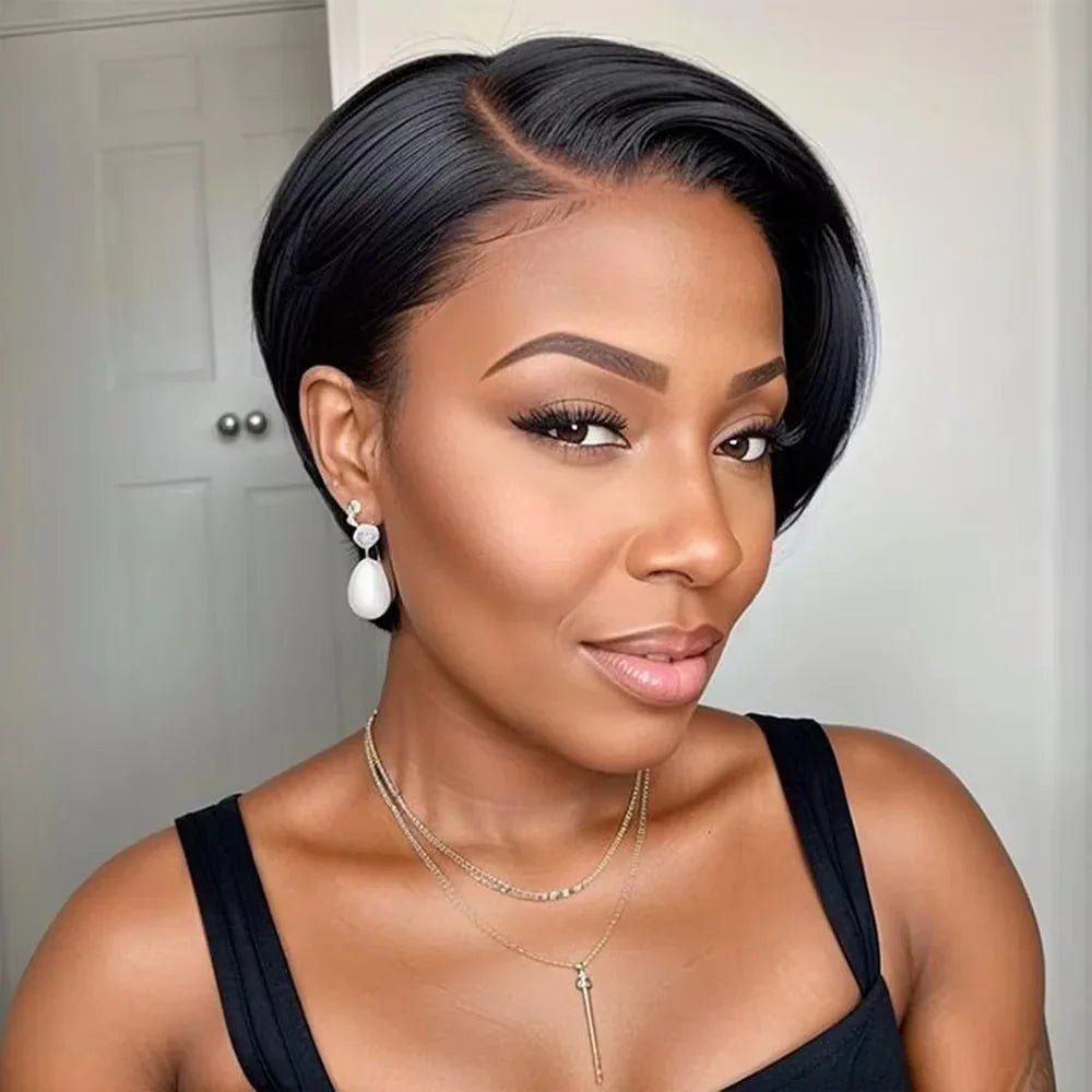 Straight Pixie Cut Wig Short Bob Wigs 13x4 Lace Front Wigs Human Hair Pre Plucked Pixie Cut Wig Brazilian Human Hair 100% - BACKUPMYFILESNOW