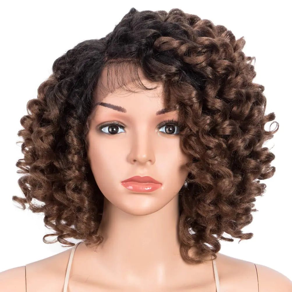 Style Icon 13" Afro Wigs Short Curly Wigs for Black Women Lace Front Side Part Synthetic Wigs Ombre Blonde Wig (13 Inch OT30).