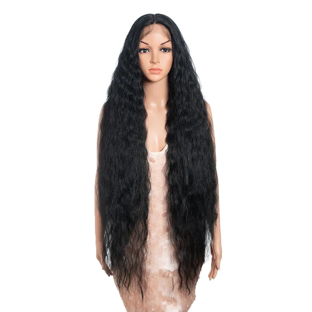 Style Icon 41" Lace Front Wigs Long Wavy Synthetic Wigs with Baby Hair Half Hand Tied 130% Density Wigs (41" 1 JET BLACK) - BACKUPMYFILESNOW