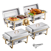 SucceBuy 8 Qt 4 Pack Chafing Dish Buffet Set Stainless Steel Chafer with 2 Full Size and 4 Half Size Pans Catering Warmer Server - BACKUPMYFILESNOW