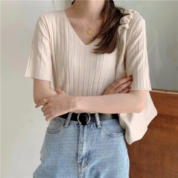 Summer Loose Fit Chicken Heart Collar Ice Silk T-Shirt - BACKUPMYFILESNOW