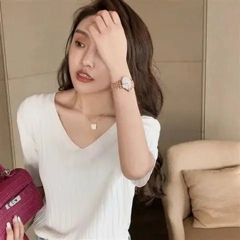 Summer Loose Fit Chicken Heart Collar Ice Silk T-Shirt - BACKUPMYFILESNOW