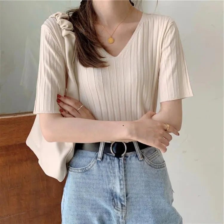Summer Loose Fit Chicken Heart Collar Ice Silk T-Shirt - BACKUPMYFILESNOW