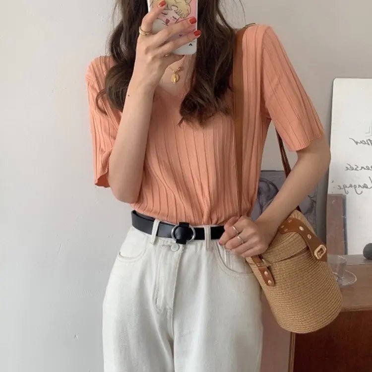 Summer Loose Fit Chicken Heart Collar Ice Silk T-Shirt - BACKUPMYFILESNOW