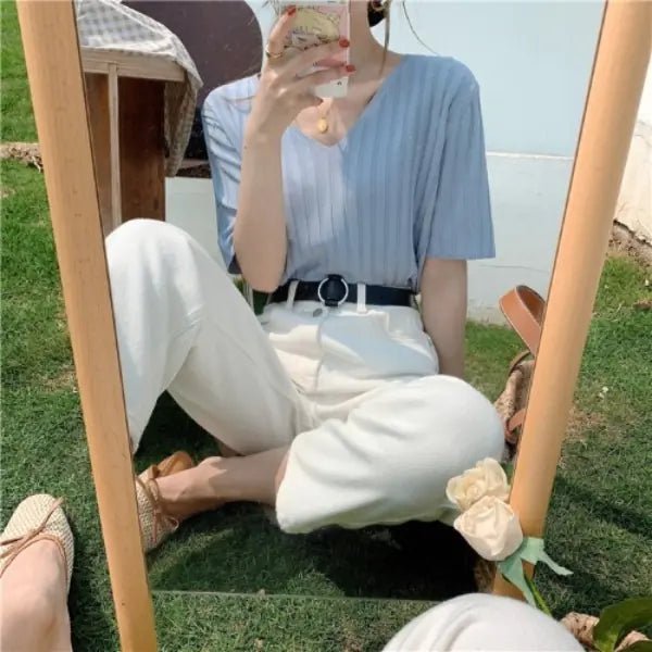 Summer Loose Fit Chicken Heart Collar Ice Silk T-Shirt - BACKUPMYFILESNOW