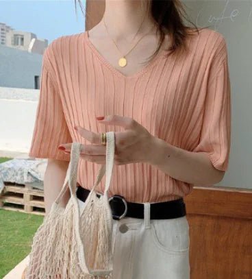 Summer Loose Fit Chicken Heart Collar Ice Silk T-Shirt - BACKUPMYFILESNOW