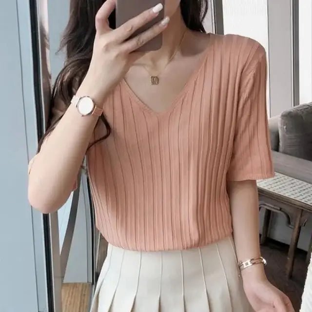 Summer Loose Fit Chicken Heart Collar Ice Silk T-Shirt - BACKUPMYFILESNOW