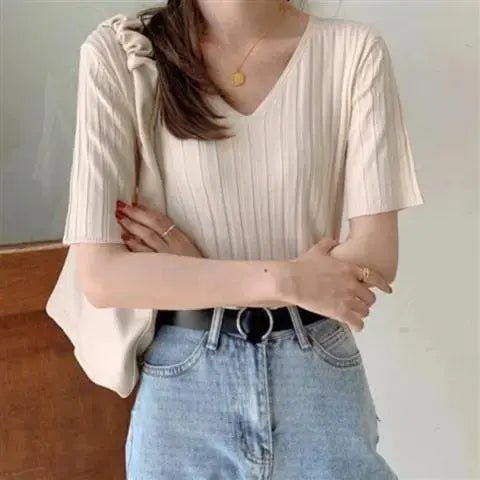 Summer Loose Fit Chicken Heart Collar Ice Silk T-Shirt - BACKUPMYFILESNOW