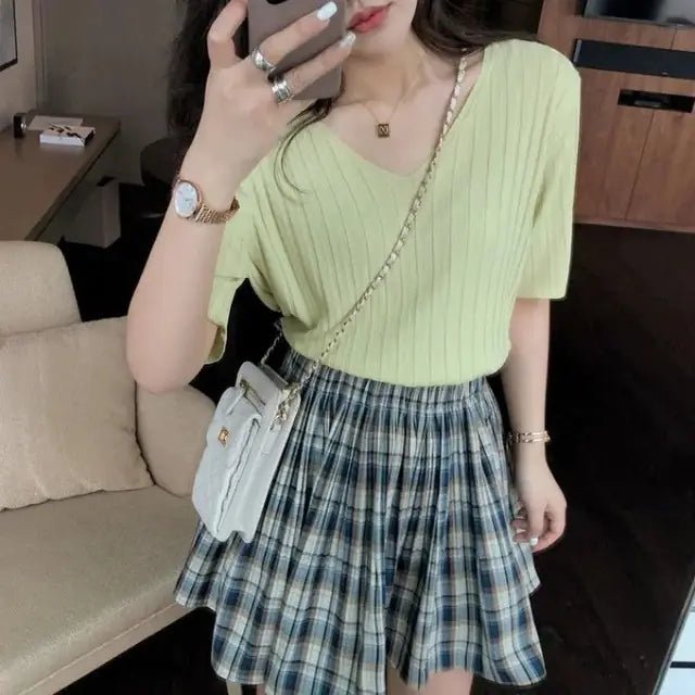 Summer Loose Fit Chicken Heart Collar Ice Silk T-Shirt - BACKUPMYFILESNOW