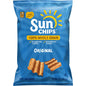 SunChips 100% Whole Grain Original Snack Chips bag, 7 oz, showing the colorful bag with whole grain snack chips inside.