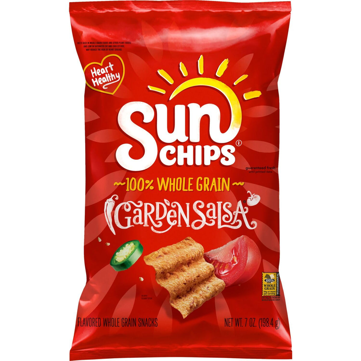 Sunchips Original Multigrain Snacks in a 1.5-ounce pack, showing colorful multigrain chips in a clear snack bag.