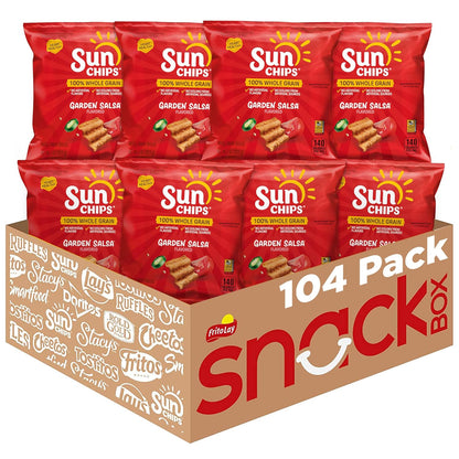 Sunchips Original Multigrain Snacks in 1.5 oz. packs, showing colorful multigrain chips in a clear bag.