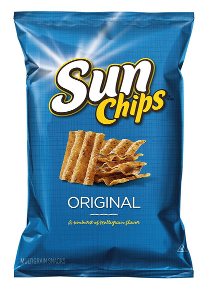 Bag of SunChips Original Multigrain Snacks, 1.5 oz, featuring colorful multigrain chips in a clear snack pack.