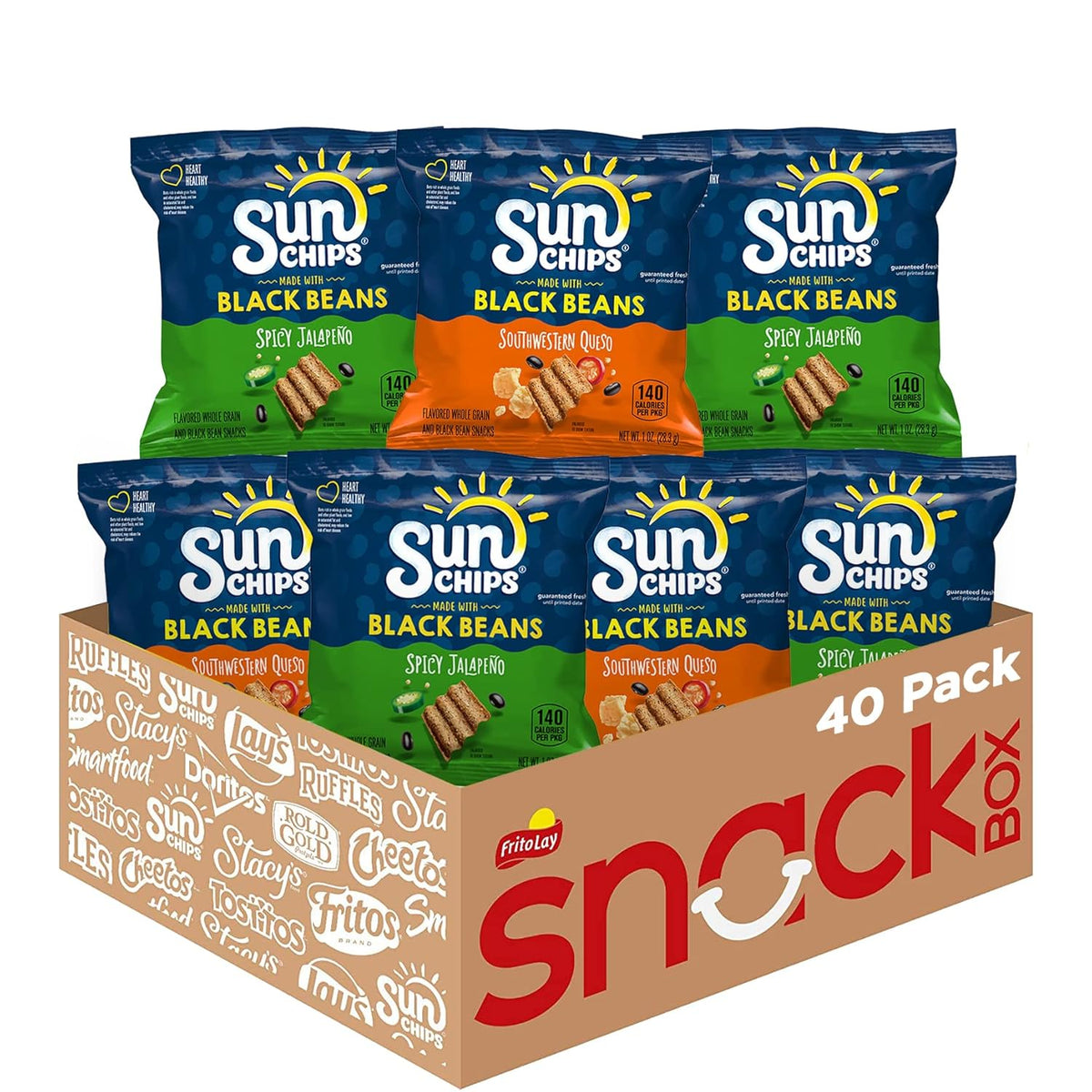 Pack of SunChips Original Multigrain Snacks in 1.5-ounce bags, featuring colorful multigrain chips in a clear bag.