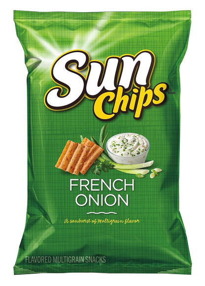 Pack of 64 SunChips Original Multigrain Snacks in 1.5-ounce bags, featuring colorful multigrain chips in clear snack packs.