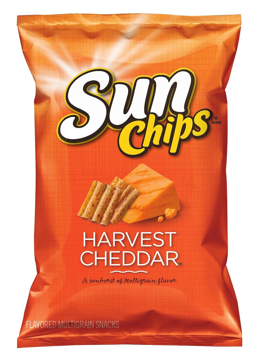 Sunchips Original Multigrain Snacks in 1.5-ounce packs, showing crispy multigrain chips in a colorful bag.