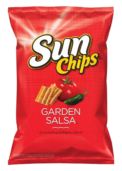 Pack of SunChips Original Multigrain Snacks in 1.5-ounce bags, showing colorful multigrain chips in a resealable bag.