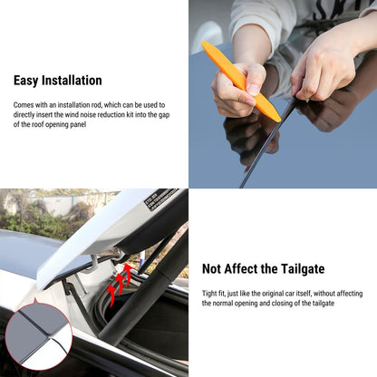 Tesla Model 3 sunroof rubber seal wind noise reduction kit protective cover, easy snap-in design for improved cabin quietness