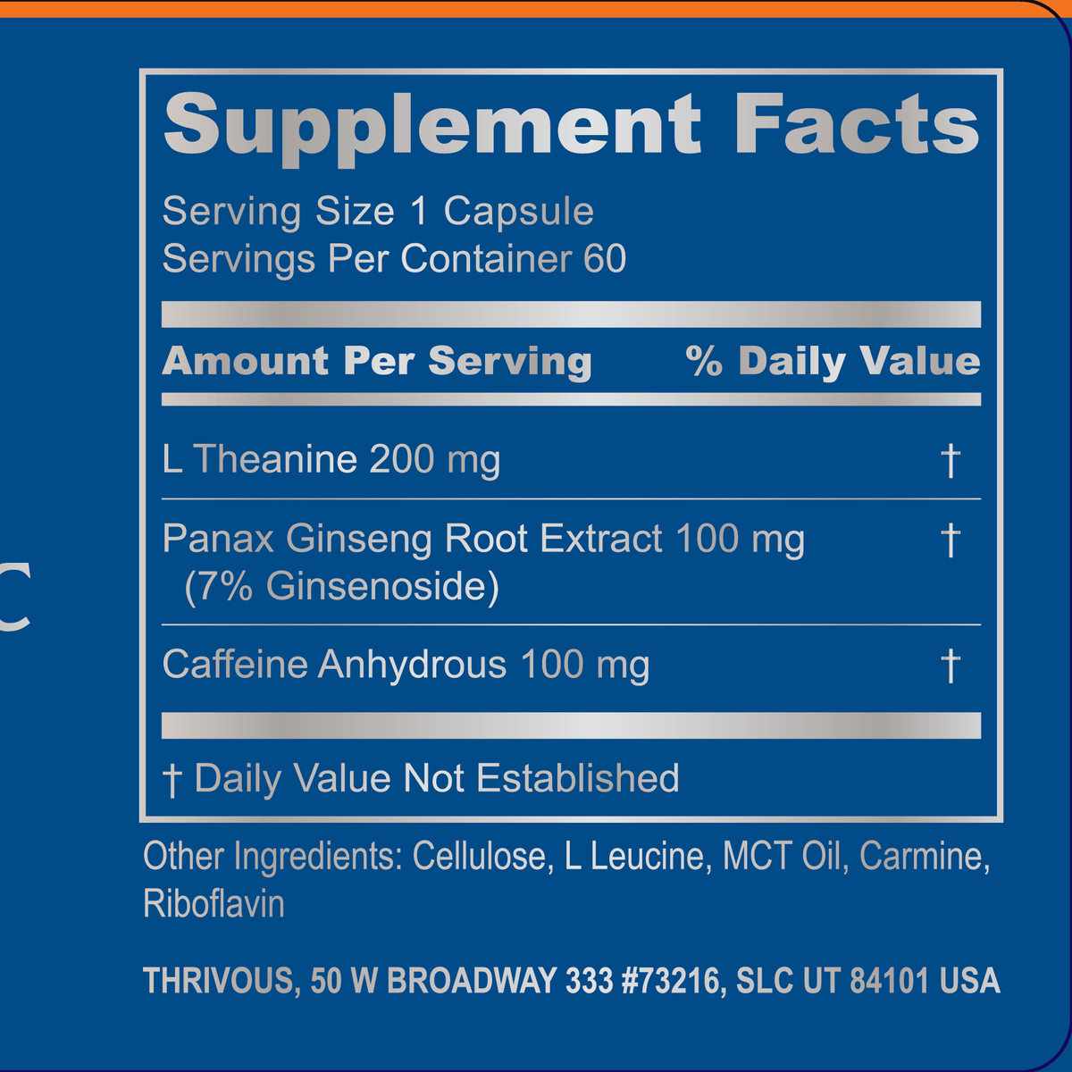 Thrivous Surge Acute Nootropic dietary supplement bottle with label facing right, showcasing the product packaging and branding.