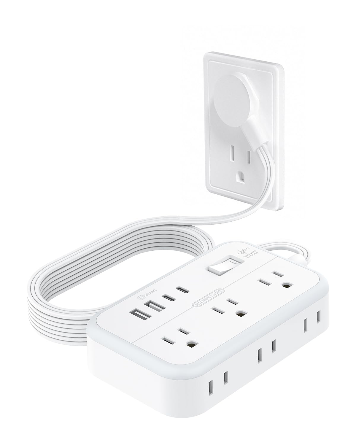 Surge Protector Power Strip with 6 Outlets 4 USB Ports(2USB C) Flat Extension Cord with Multiple Outlets 1080 Joules 5 ft Flat Plug Outlet Extender for Indoor Office Supplies Dorm Room Essentials - BACKUPMYFILESNOW.COM®