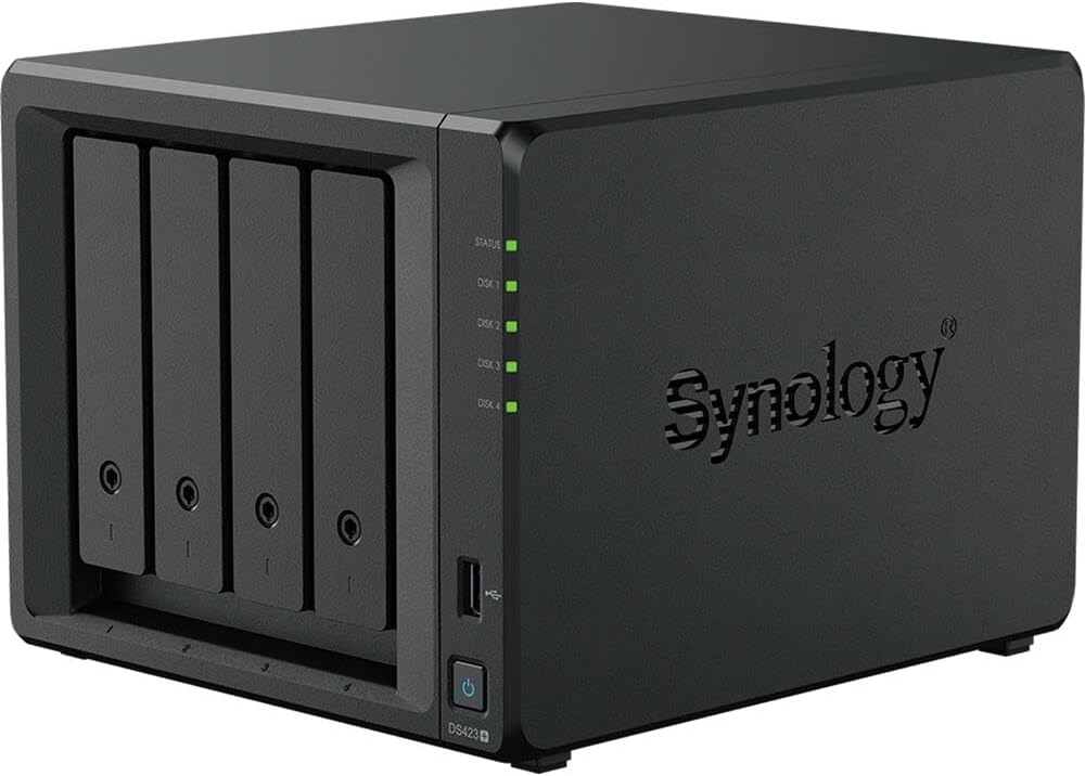 Synology DiskStation DS423+ NAS Server with Celeron 2.0GHz CPU, 6GB Memory, 80TB HDD Storage, 1TB M.2 NVMe SSD, 2 x 1GbE LAN Ports, DSM Operating System - BACKUPMYFILESNOW