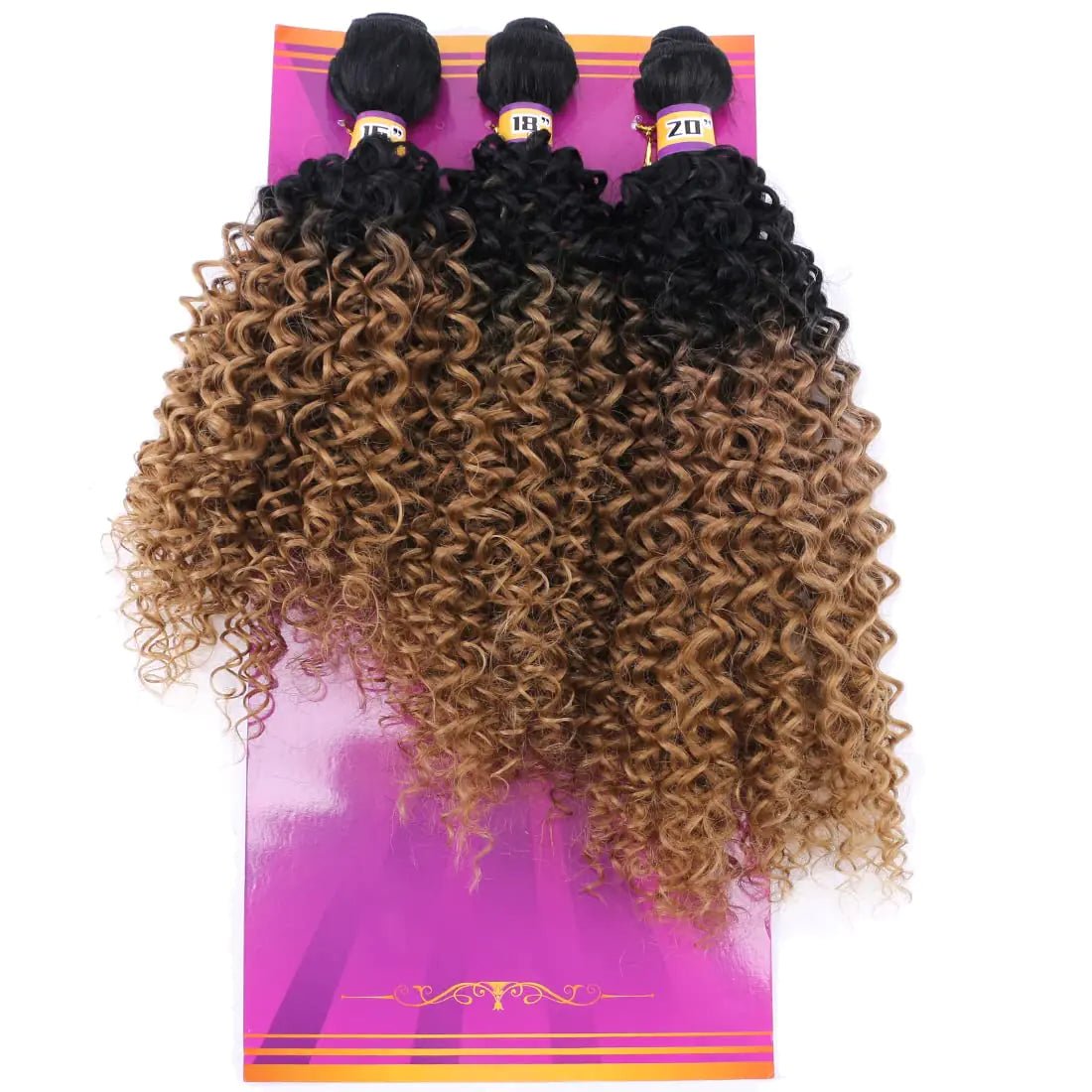 Synthetic Weave Kinky Curly Hair 3 Bundles Ombre Two Tone Black To Golden 16" 18" 20" Mixed (T1/27) - BACKUPMYFILESNOW