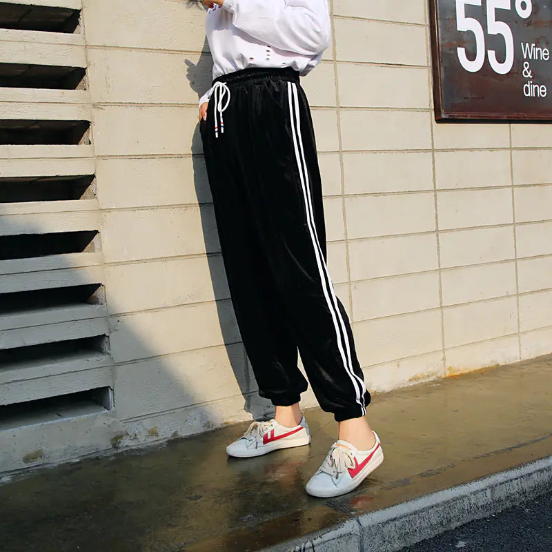 Velvet Harem Pants with Tapered Legs