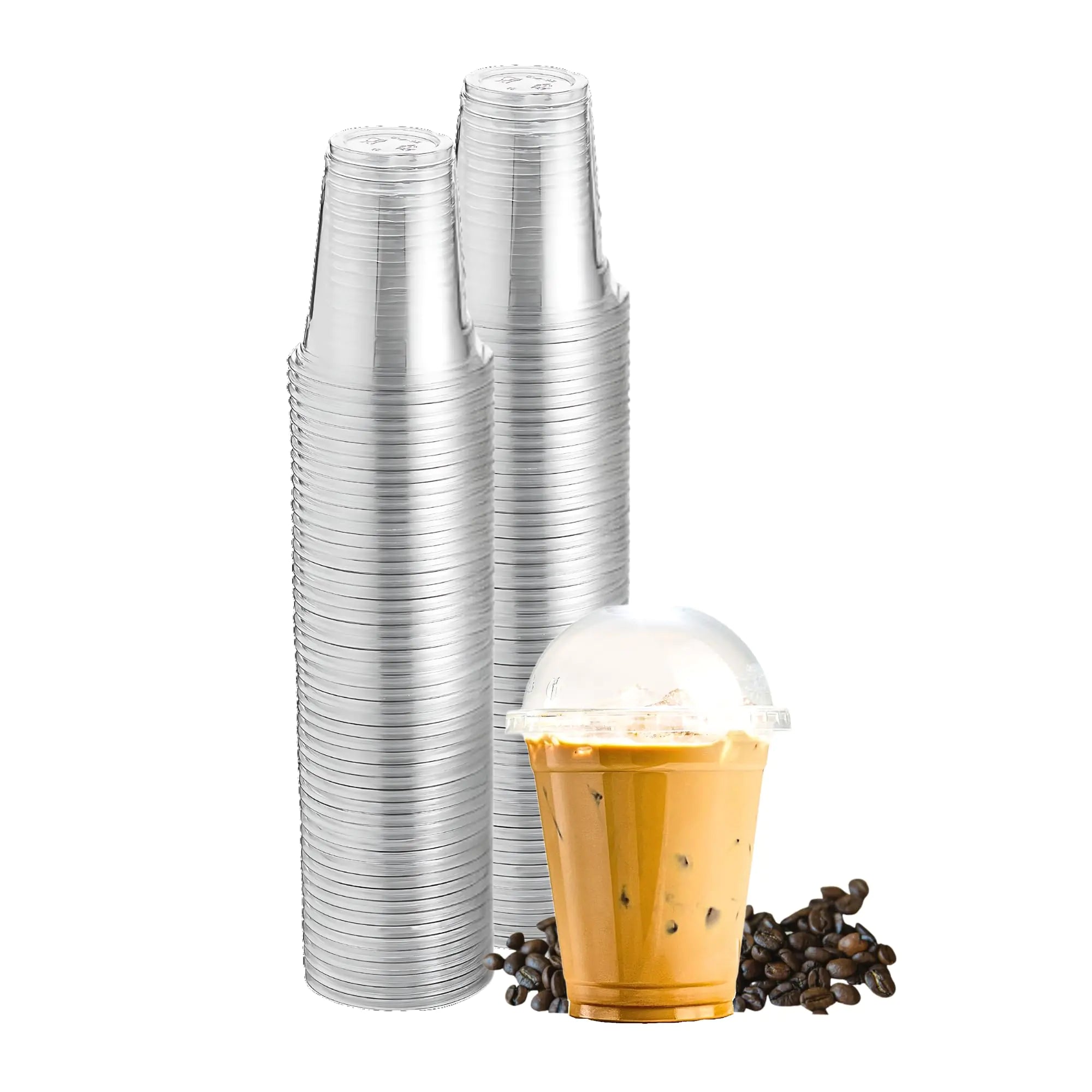 Green Direct 7 oz. Disposable Clear Plastic Cups with Lids - for Iced Coffee Boba Tea Cups Smoothie To go Cups with Dome Lids - 100 Sets