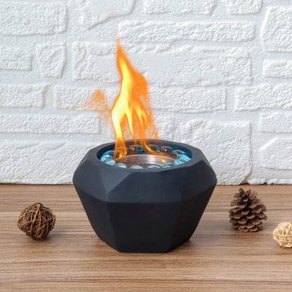 Portable 6x4 inch JHY DESIGN cement tabletop fireplace with gel and ethanol fire, featuring a modern, decorative design.