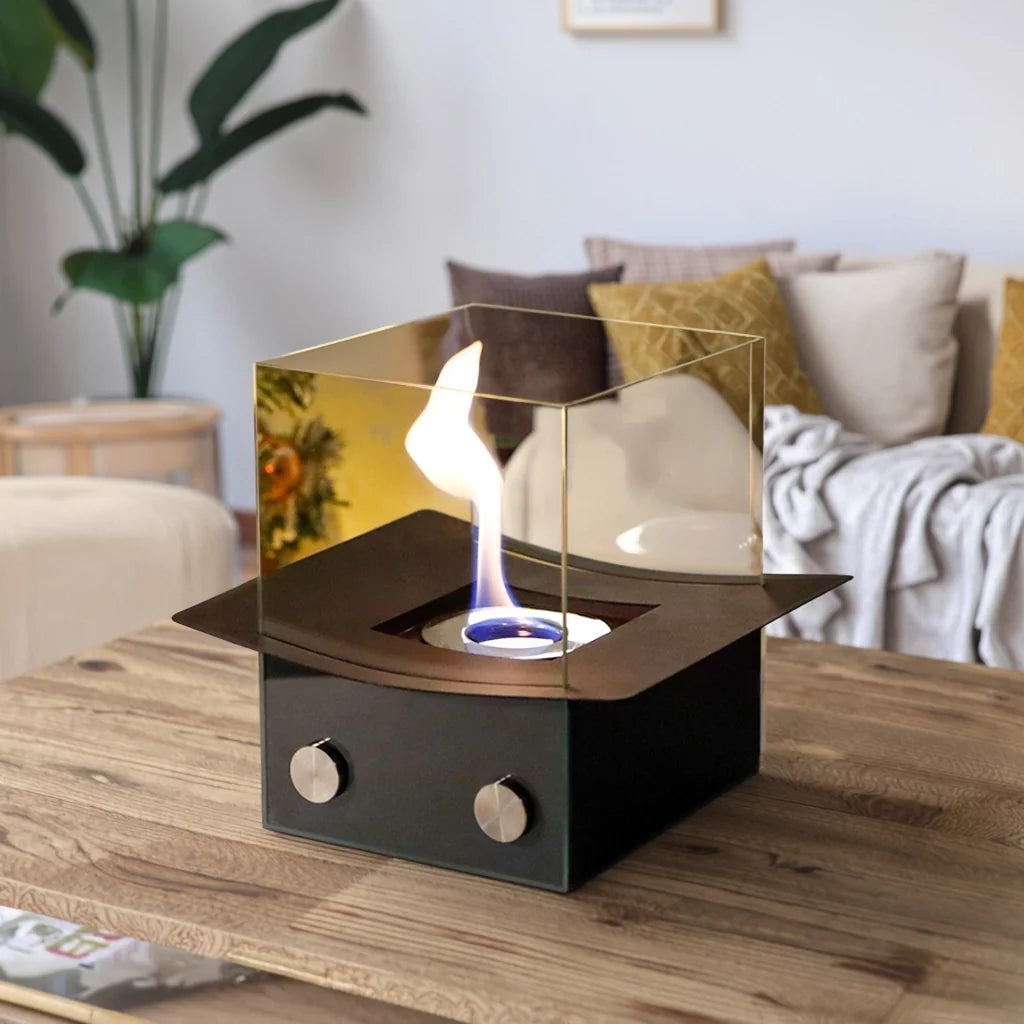 8-inch portable tabletop fireplace by JHY DESIGN, gel and ethanol fuel, compact fire pit suitable for patios and outdoor spaces