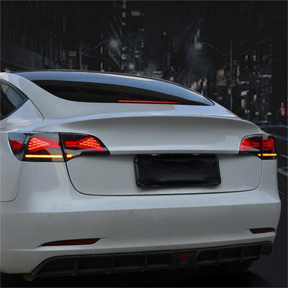 Tesla Model 3/Y TESERY X-treme tail light assembly showing red and clear lens with mounting hardware.