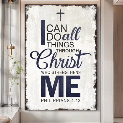 Canvas wall art featuring Philippians 4:13 Bible verse in elegant lettering, designed by Tailored Canvases.