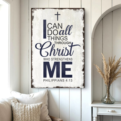 Canvas wall art featuring Philippians 4:13 scripture, "I Can Do All Things Through Christ" by Tailored Canvases.