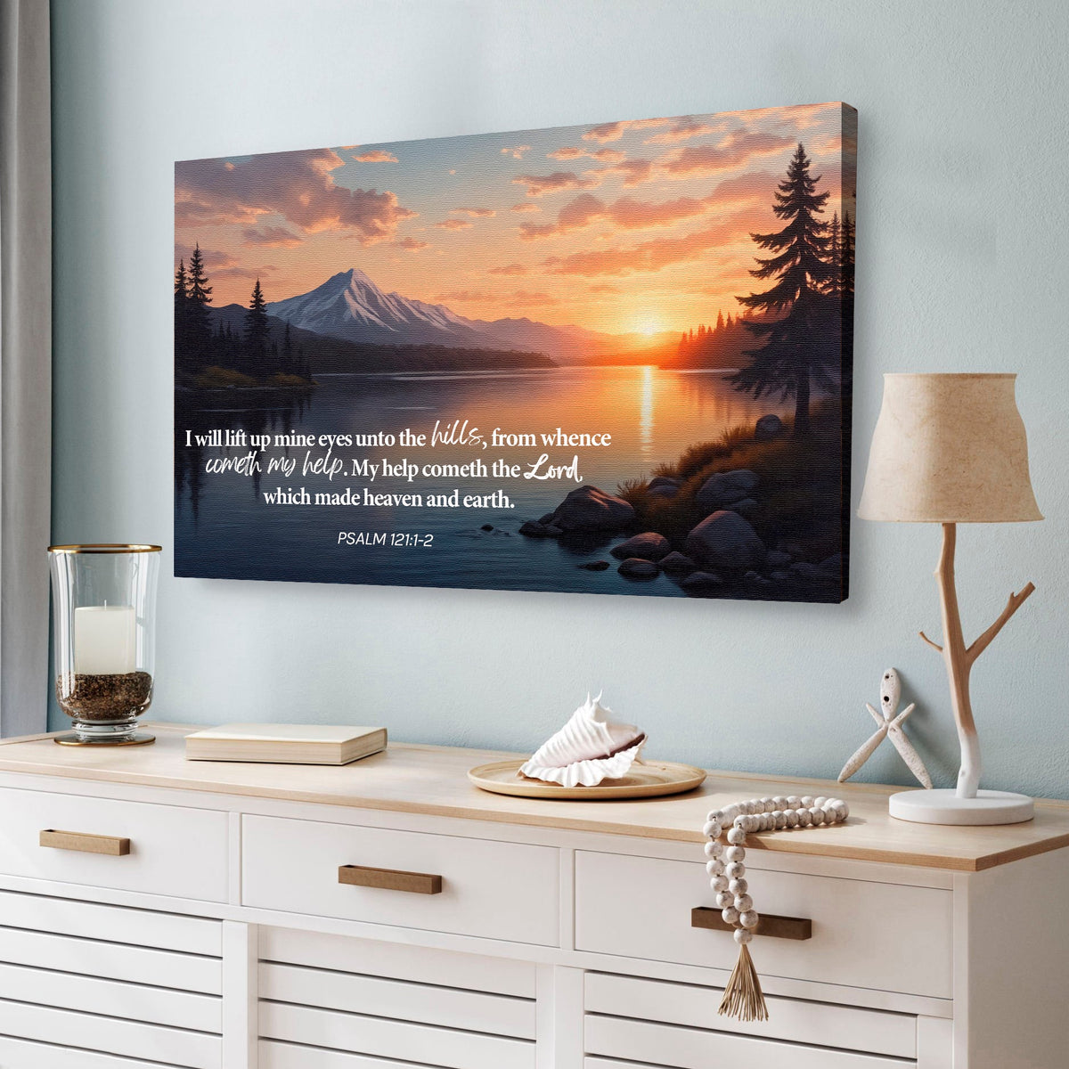 Canvas wall sign featuring Psalm 121:1-2, "A Song of Ascents" with faith-themed design by Tailored Canvases.