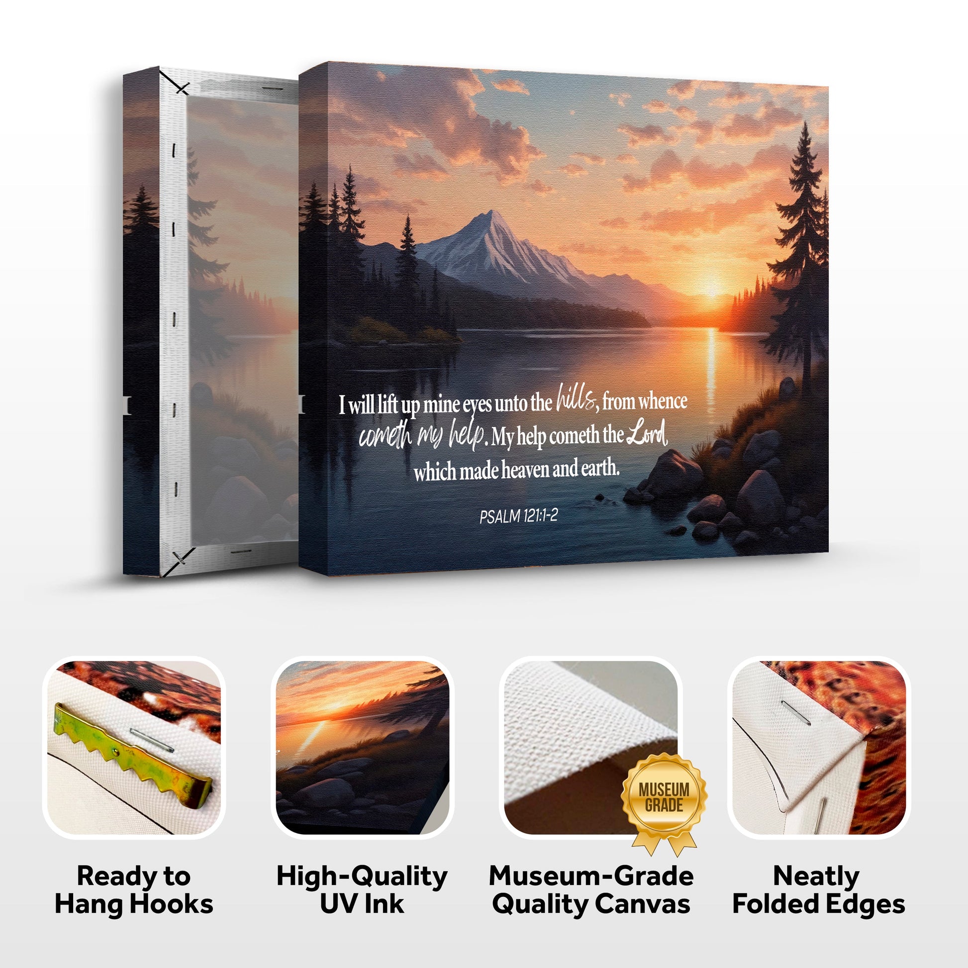 Canvas wall sign featuring Psalm 121:1-2, "A Song Of Ascents," with faith-themed design from Tailored Canvases.