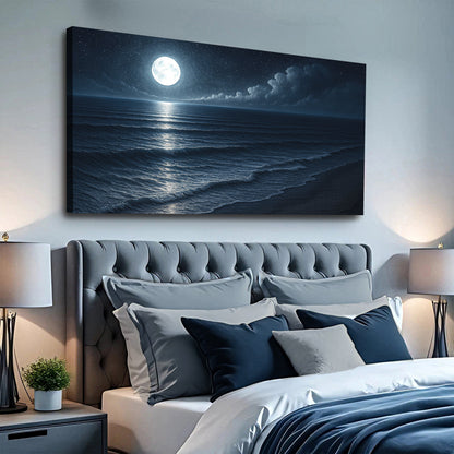Canvas wall art depicting a scenic beach shoreline with coastal landscape, by Tailored Canvases.