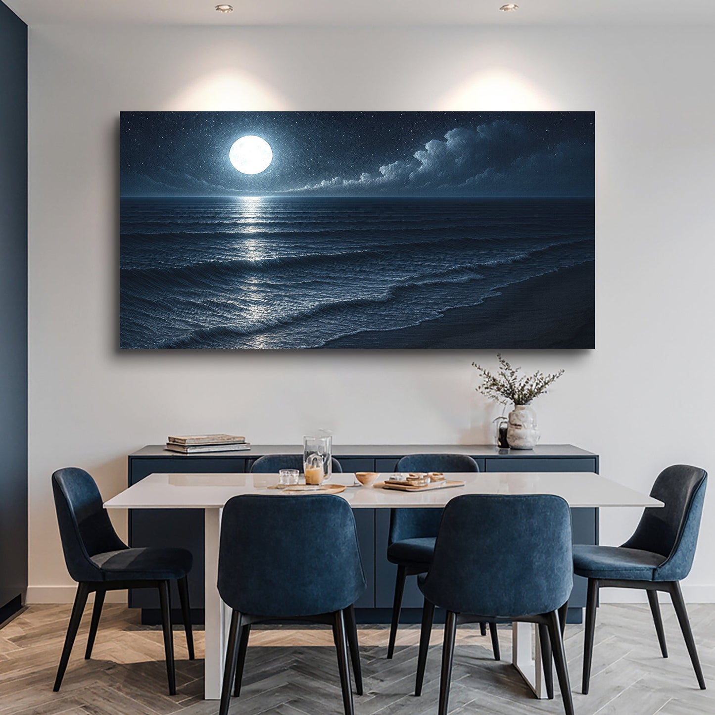 Canvas wall art by Tailored Canvases featuring a serene beach shoreline scene for coastal home decor.