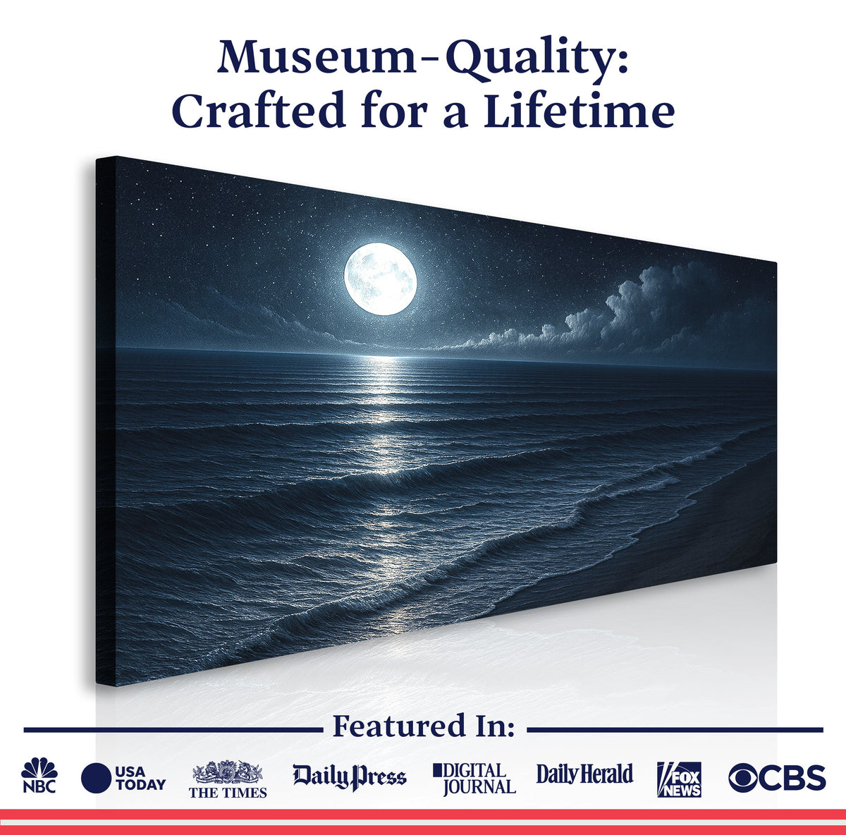 Canvas wall art featuring a beach shoreline scene, created by Tailored Canvases, showcasing coastal scenery on a decorative canvas.
