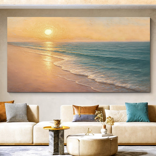 Canvas wall art featuring a tranquil beach shoreline scene, created by Tailored Canvases, perfect for coastal home decor.