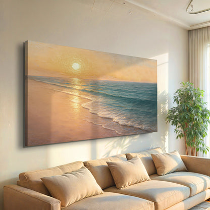 Canvas wall art featuring a scenic shoreline and coastal landscape, perfect for beach-inspired home decor by Tailored Canvases.
