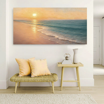 Canvas wall art featuring a serene beach shoreline scene, by Tailored Canvases, perfect for coastal home decor.