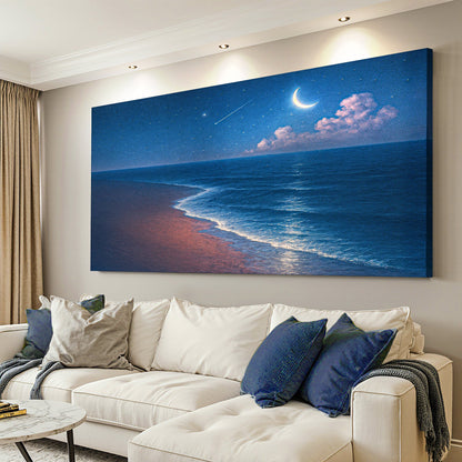 Beach shoreline coastal wall art canvas by Tailored Canvases featuring a tranquil seaside scene with sandy beach and ocean waves.