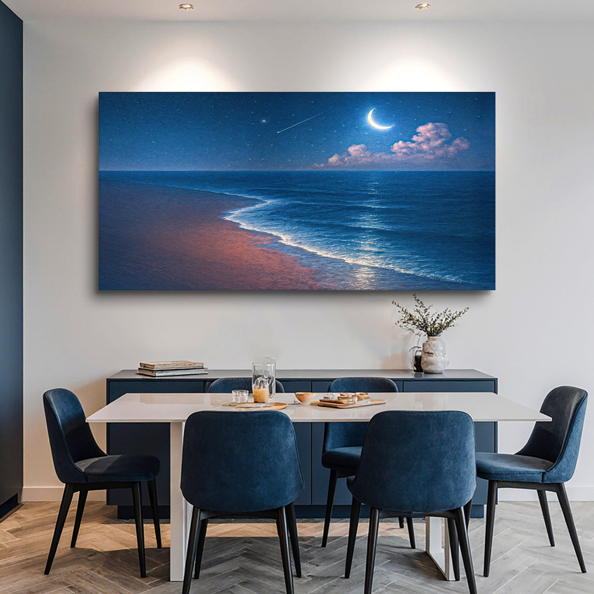 Beach Shoreline coastal wall art canvas by Tailored Canvases featuring a serene shoreline scene with gentle waves and sandy beach details.