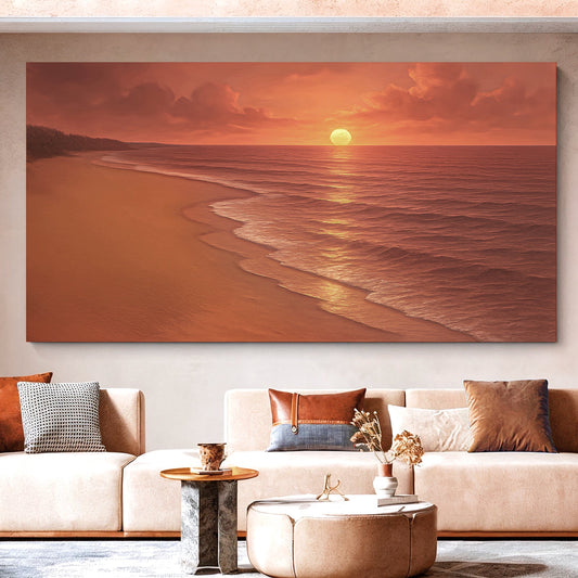 Canvas wall art featuring a serene beach shoreline scene, designed by Tailored Canvases for coastal home decor.