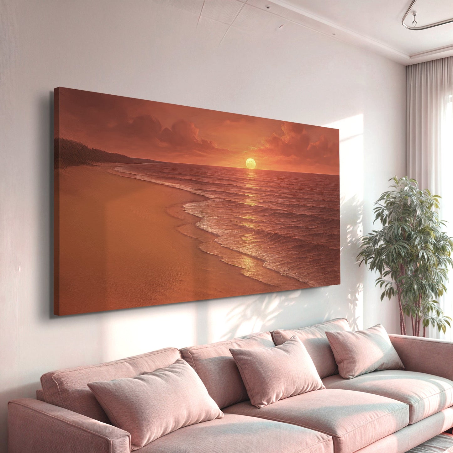 Canvas wall art featuring a seaside shoreline scene, designed by Tailored Canvases for coastal home decor.