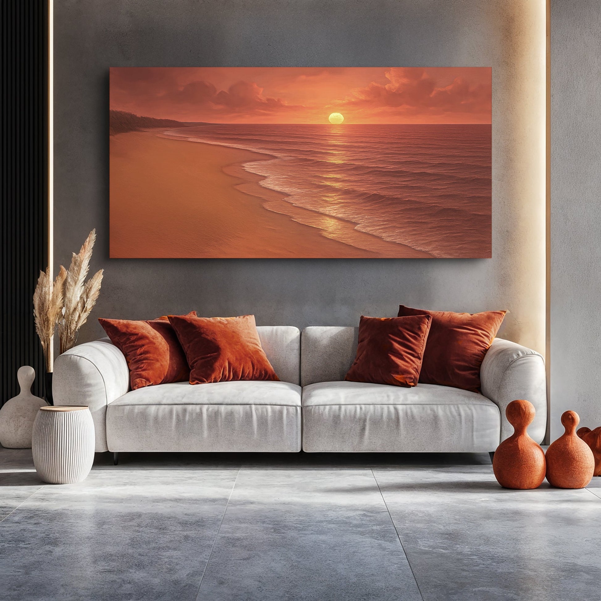 Canvas wall art featuring a coastal shoreline scene, by Tailored Canvases, showcasing a serene beach landscape.