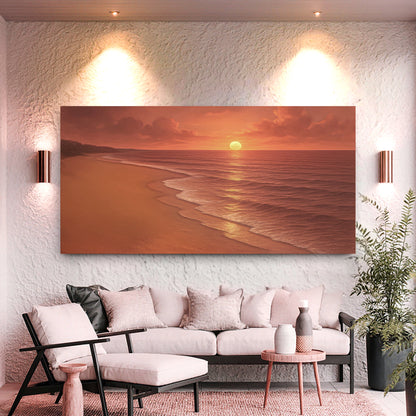 Canvas wall art featuring a serene shoreline coastal scene, designed by Tailored Canvases for beach-themed home decor.