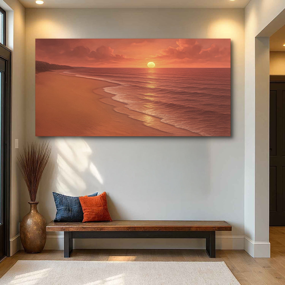 Beach Shoreline Coastal Wall Art VII canvas by Tailored Canvases featuring a serene shoreline scene with sandy beach and ocean waves.